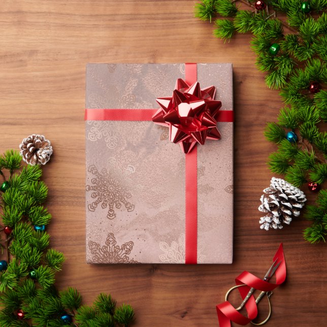 Elegant modern copper rose gold marble snowflakes wrapping paper (Holiday Gift)