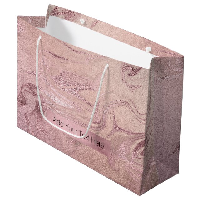Elegant modern copper rose gold pink marble look large gift bag (Front Angled)