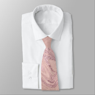 Elegant modern copper rose gold pink marble look tie