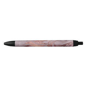 Elegant modern copper rose gold purple marble look blue ink pen