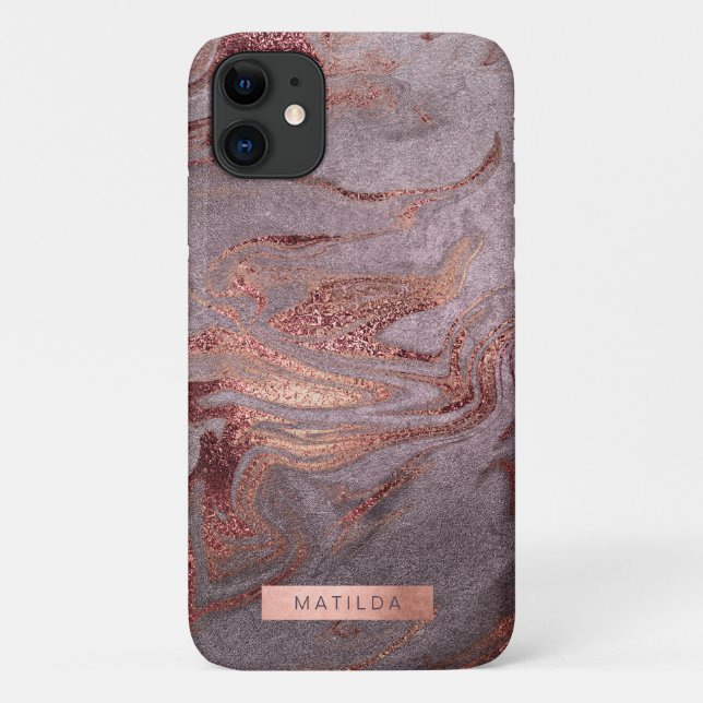 Elegant modern copper rose gold purple marble look Case-Mate iPhone case (Back)