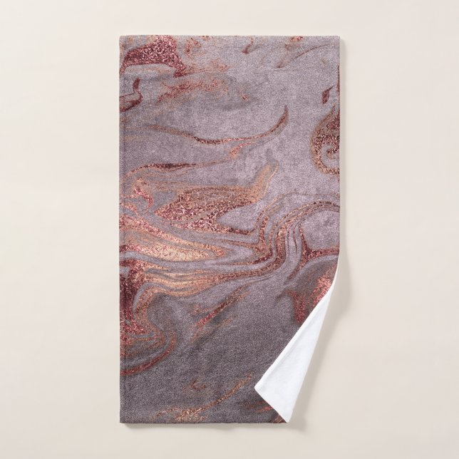 Elegant modern copper rose gold purple marble look hand towel (Hand Towel)
