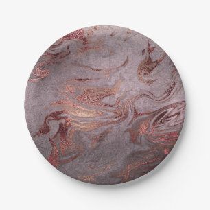 Elegant modern copper rose gold purple marble look paper plate