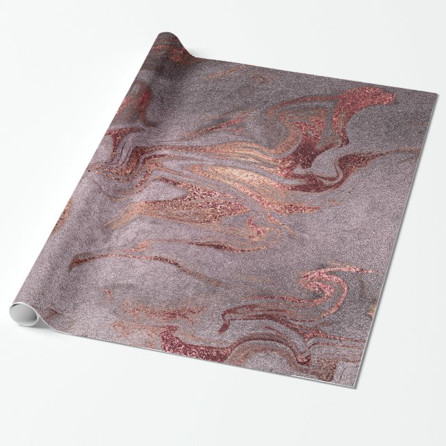 Elegant modern copper rose gold purple marble look wrapping paper (Unrolled)