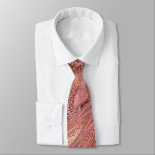 Elegant modern copper rose gold & red marble look tie