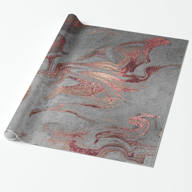 Elegant modern copper rose gold silver marble look wrapping paper (Unrolled)
