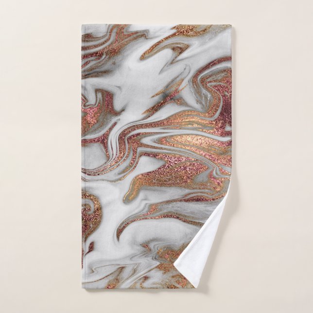 Elegant modern copper rose gold white marble look hand towel (Hand Towel)
