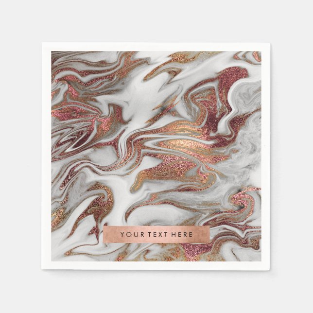Elegant modern copper rose gold white marble look napkin (Front)