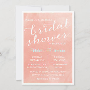 Elegant Modern Coral Watercolor Bridal Shower Invitation