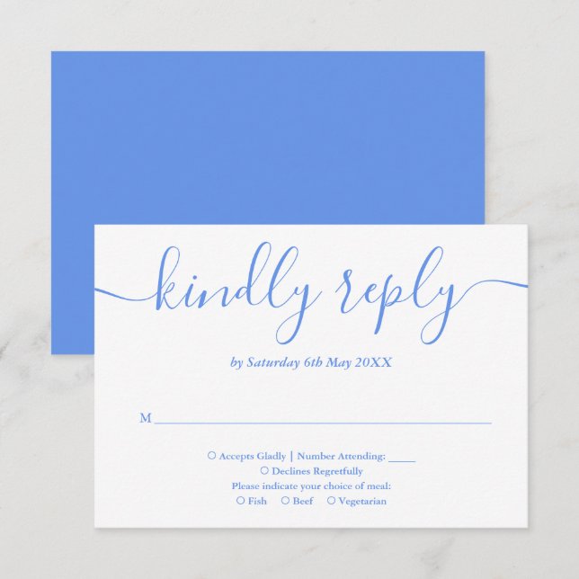 Elegant Modern Cornflower Blue Script RSVP Card (Front/Back)