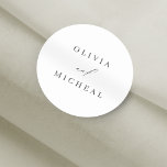 Elegant modern couple names minimalist wedding classic round sticker<br><div class="desc">Modern minimalist design with couple names in charcoal black and white,  simple and elegant. great personalised favour stickers.</div>