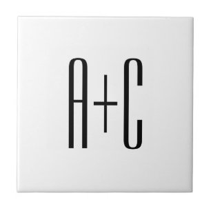 Elegant Modern Couples Initials   White & Black Ceramic Tile