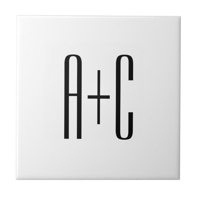 Elegant Modern Couples Initials | White & Black Ceramic Tile (Front)