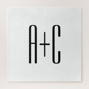 Elegant Modern Couples Initials   White & Black Jigsaw Puzzle