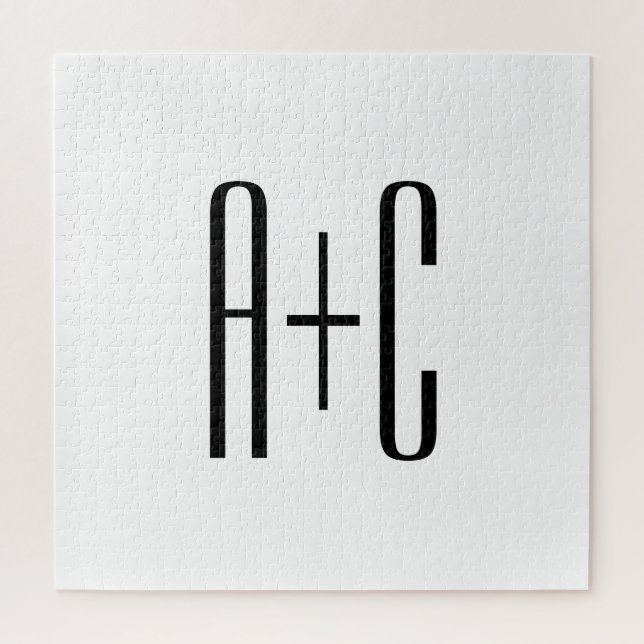 Elegant Modern Couples Initials | White & Black Jigsaw Puzzle (Vertical)