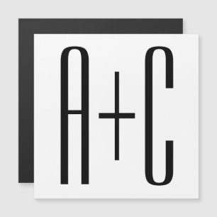 Elegant Modern Couples Initials   White & Black Magnetic Invitation