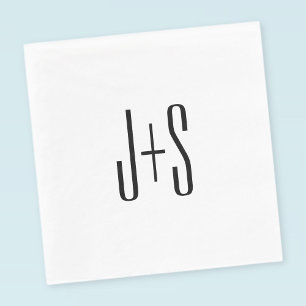 Elegant Modern Couples Initials White & Black Napkin