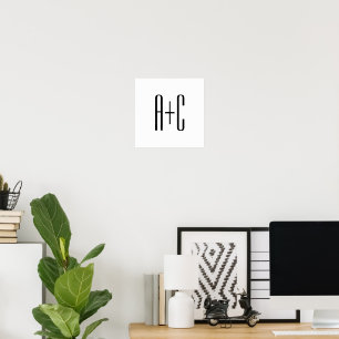 Elegant Modern Couples Initials   White & Black Poster