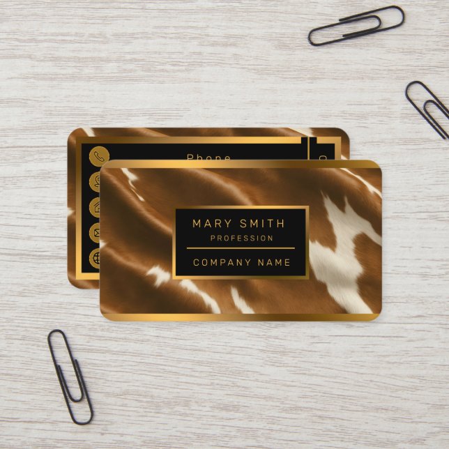 Elegant Modern Cow Faux Leather Collection Business Card (Front/Back In Situ)