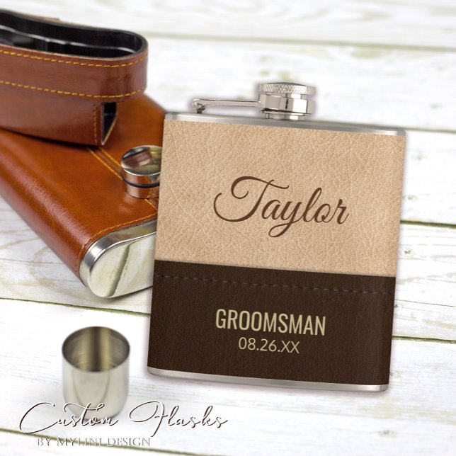 Elegant Modern Cream and Brown Leather Hip Flask (Creator Uploaded)