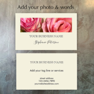 Elegant Modern Cream Custom Floral Photo Template Business Card