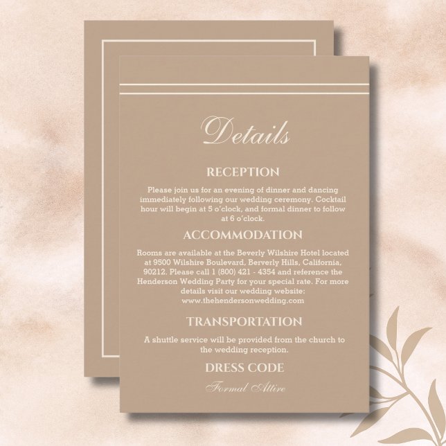 Elegant Modern Cream Taupe Wedding Details  Enclosure Card (Creator Uploaded)