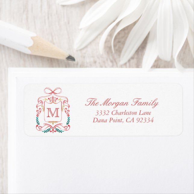 Elegant Modern Crest Fancy Bow Return Address Label (Insitu)