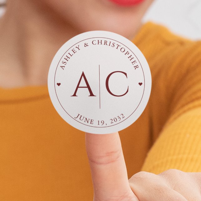 Elegant Modern Crimson Red Wedding Classic Round Sticker (Creator Uploaded)