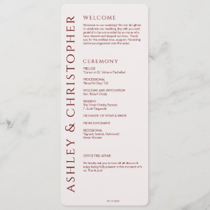 Elegant Modern Crimson Red Wedding Program