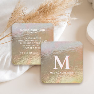 Elegant Modern Crushed Faux Gold Pink Monogram Square Business Card