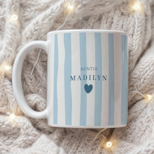 Elegant Modern Custom Auntie Name Blue Striped Coffee Mug