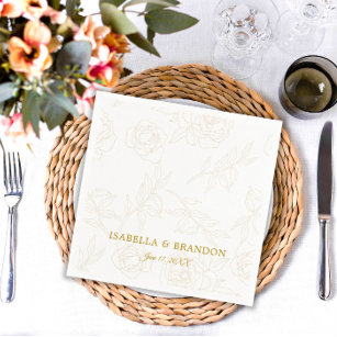 Elegant Modern Custom Gold Floral Wedding Napkin