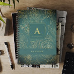 Elegant modern custom monogram and name emerald planner<br><div class="desc">Stylish luxury emerald green vintage monogrammed 2025 planner with trendy faux gold outline floral motif personalised with your name and text.</div>