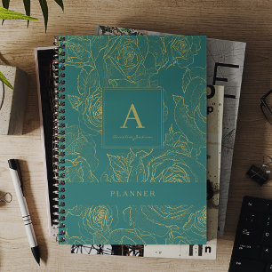 Elegant modern custom monogram and name green planner