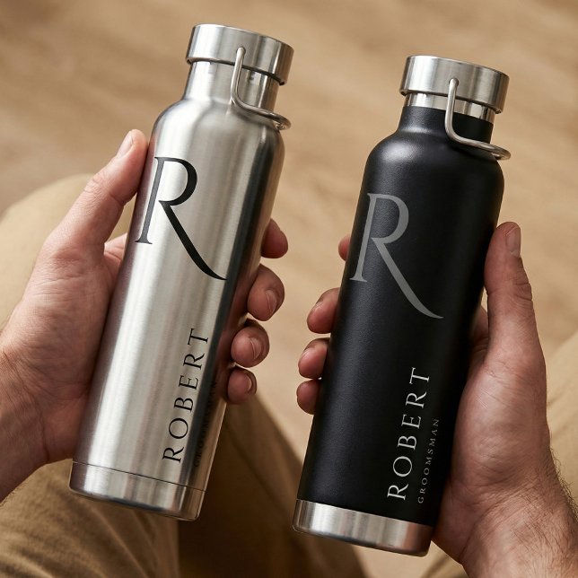 Elegant Modern Custom Name & Monogram Water Bottle (Creator Uploaded)