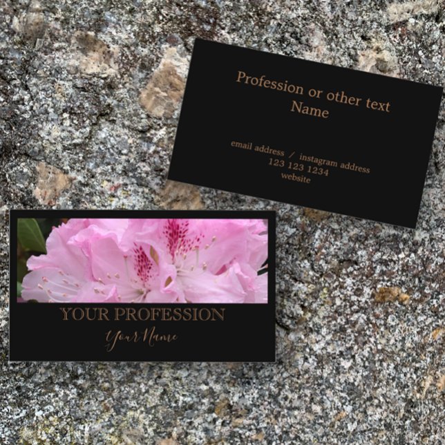 Elegant Modern Custom Photo Black Professional  Business Card (Create your own gorgeous classy photo business card.  Use this blush pink photo or add your own.)