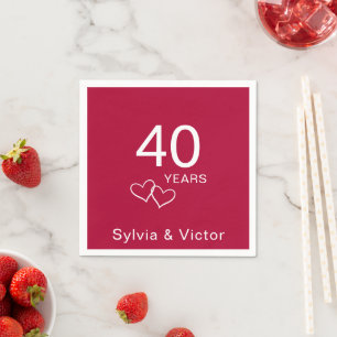 Elegant Modern Custom Ruby 40th Anniversary Party Napkin