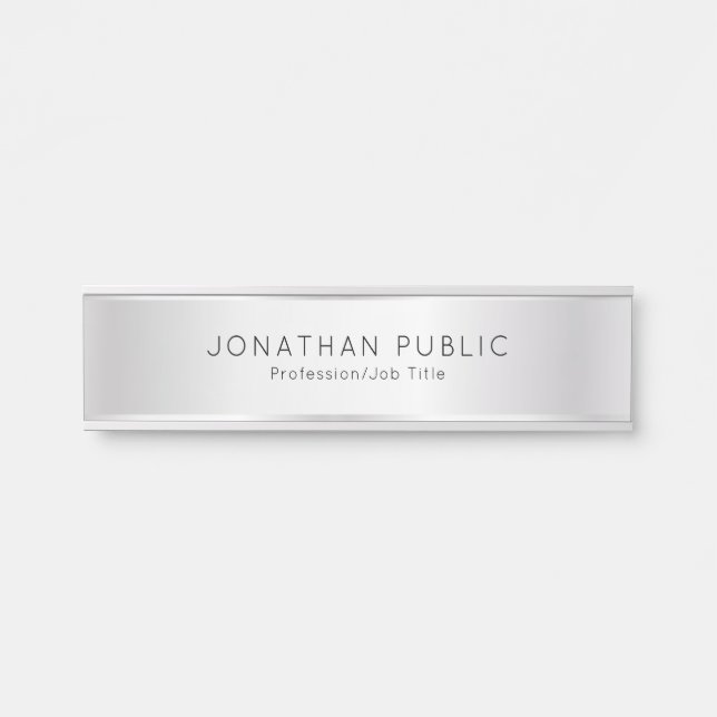 Elegant Modern Custom Template Glamour Faux Silver Door Sign (Front)