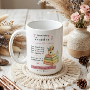 Elegant Modern Cute Aesthetic Teacher Gift Book Coffee Mug