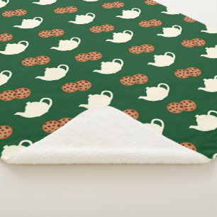 Elegant Modern Cute Cakes Biscuits Hot Green Tea Sherpa Blanket
