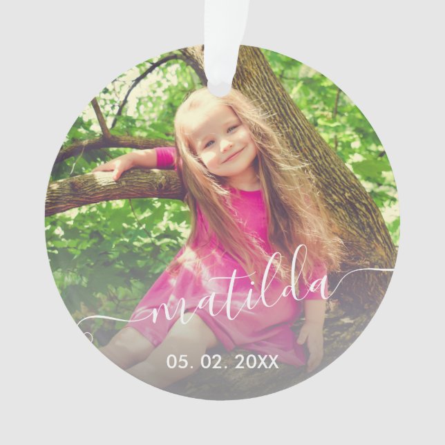Elegant modern cute custom girl name & photo ornament (Front)