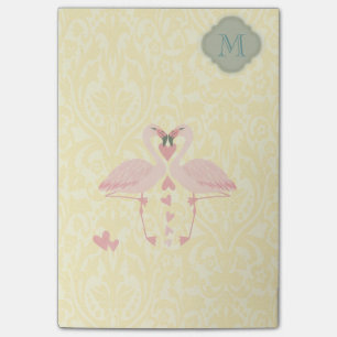Elegant modern cute flamingos damask monogram post-it notes
