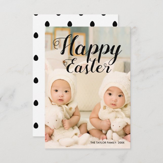 Elegant Modern Cute Happy Easter Text | Photo Invitation (Front/Back)