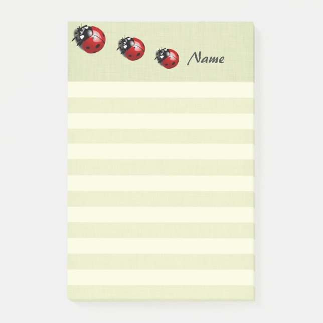 Elegant modern cute ladybug stripes personalised post-it notes (Front)