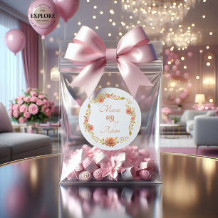 Elegant Modern Dahlias Golden Script Wedding  Classic Round Sticker