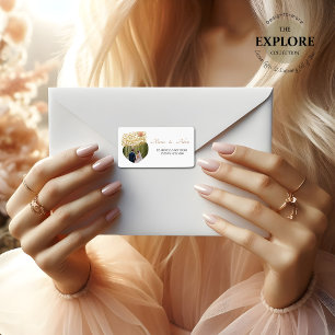 Elegant Modern Dahlias Golden Script Wedding Photo Label
