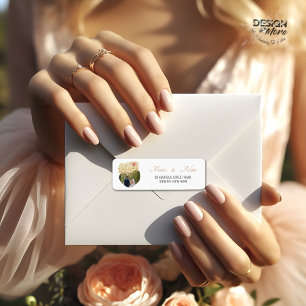 Elegant Modern Dahlias Golden Script Wedding Photo Return Address Label