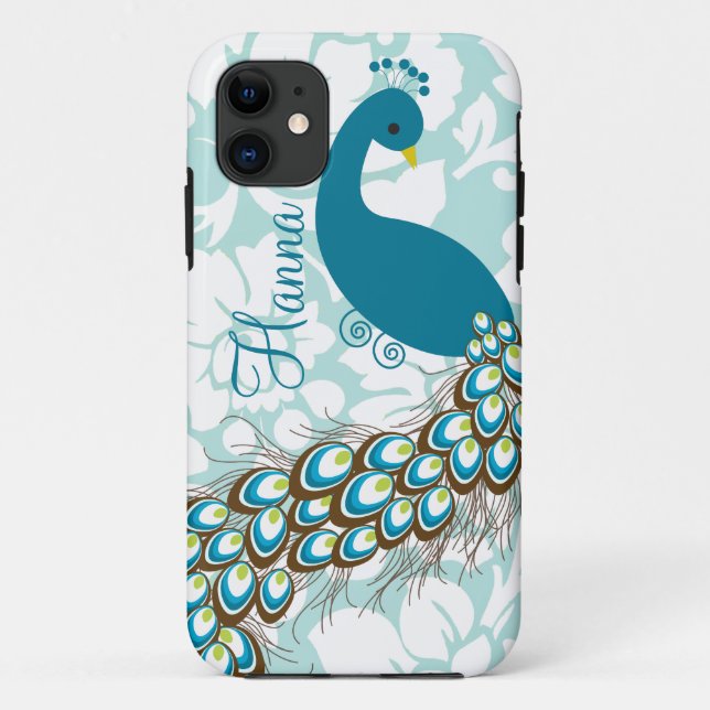 Elegant Modern Damask Peacock Personalised Case-Mate iPhone Case (Back)