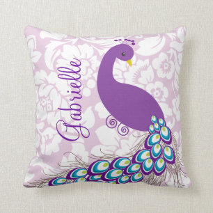 Elegant Modern Damask Purple Peacock Personalised Cushion