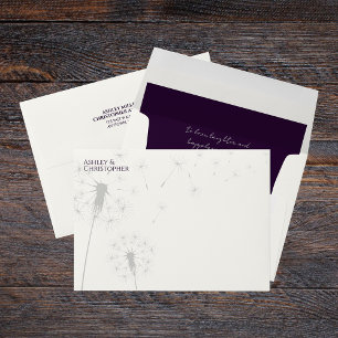 Elegant Modern Dandelion Dark Purple Wedding Envelope